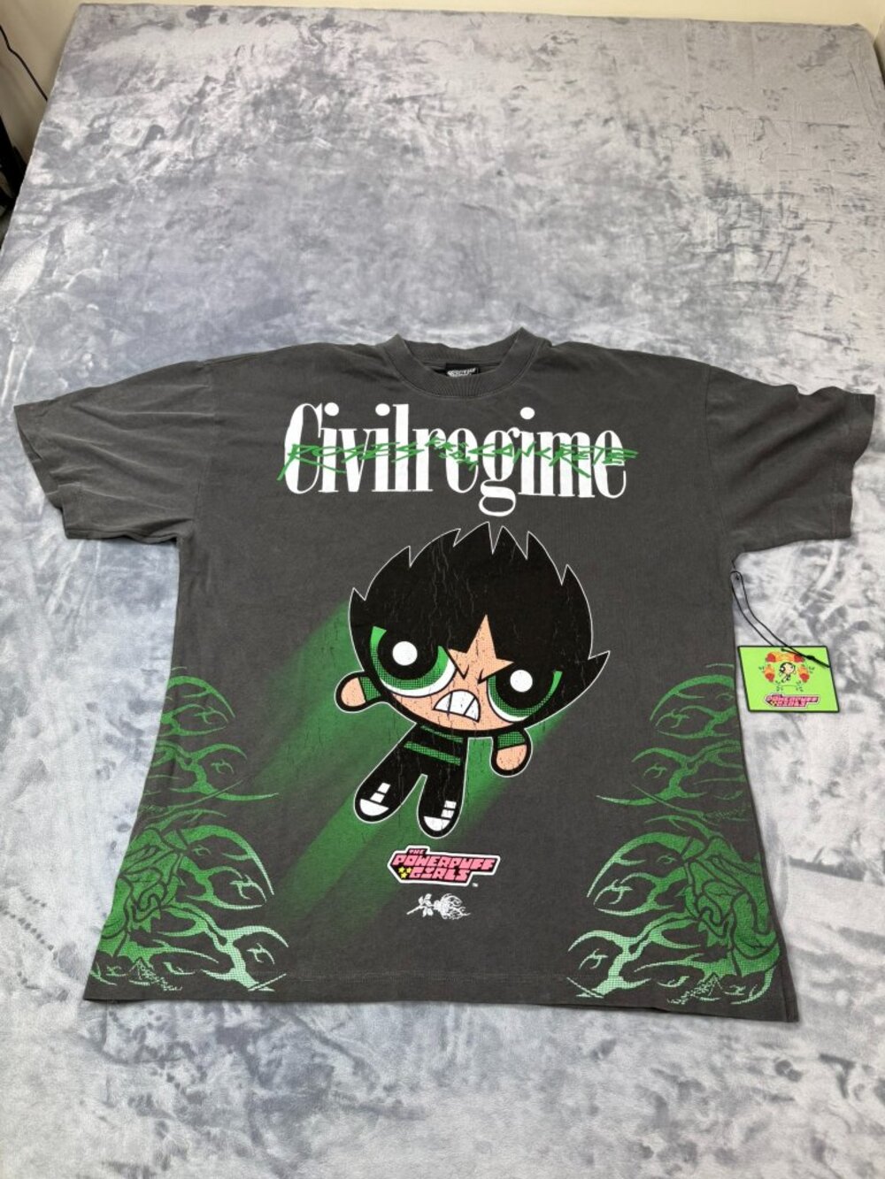Civil Regime x Powerpuff Girls Rowdy Green Vintage Ashes T-Shirt Size L OS